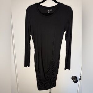 Volcom Black Ruched Bodycon Midi Dress Long Sleeve Drawstring Size S